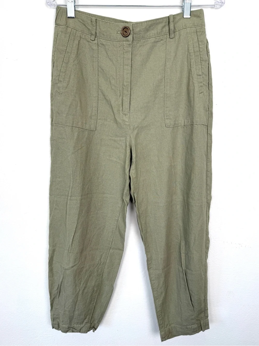 Zara Size Small Olive Green Linen Blend Pants